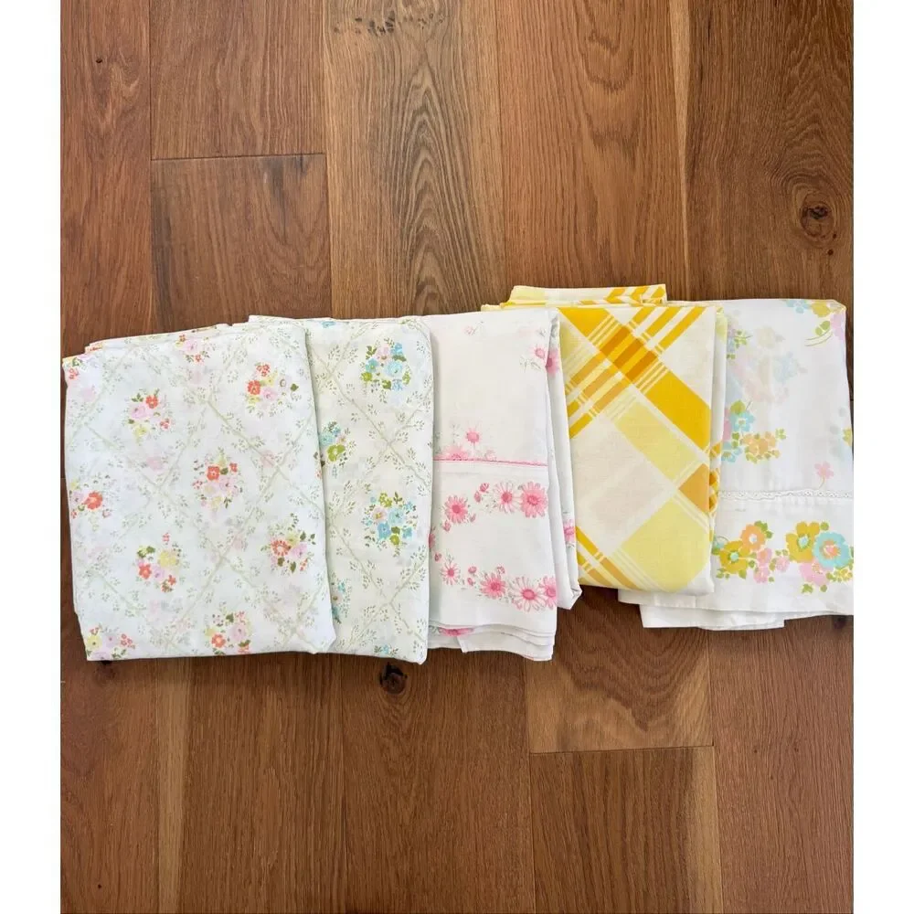 Vintage 5 Flat Sheets Cannon Monticello JCPenney Twin Full Queen Floral Plaid Pa